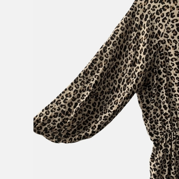 Banana Republic Dress Cheetah Leopard Print brown Rayon 3/4 Balloon Sleeve sz L - Picture 3 of 10